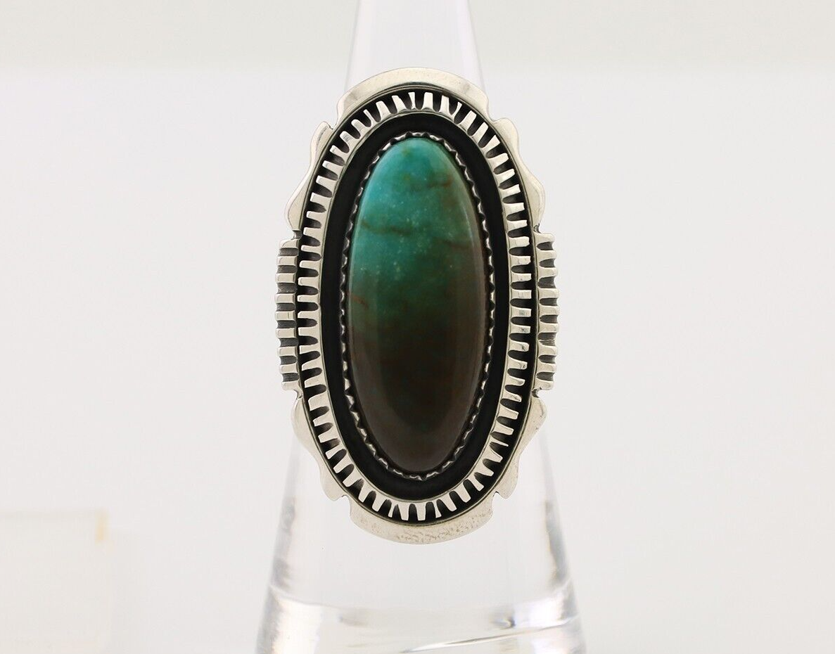 Navajo Hamdmade Ring 925 Silver Southwest Turquoise Signed V C.80's