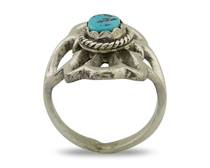 Navajo Sand Cast Ring 925 Silver Sleeping Beauty Turquoise Artist C.80's