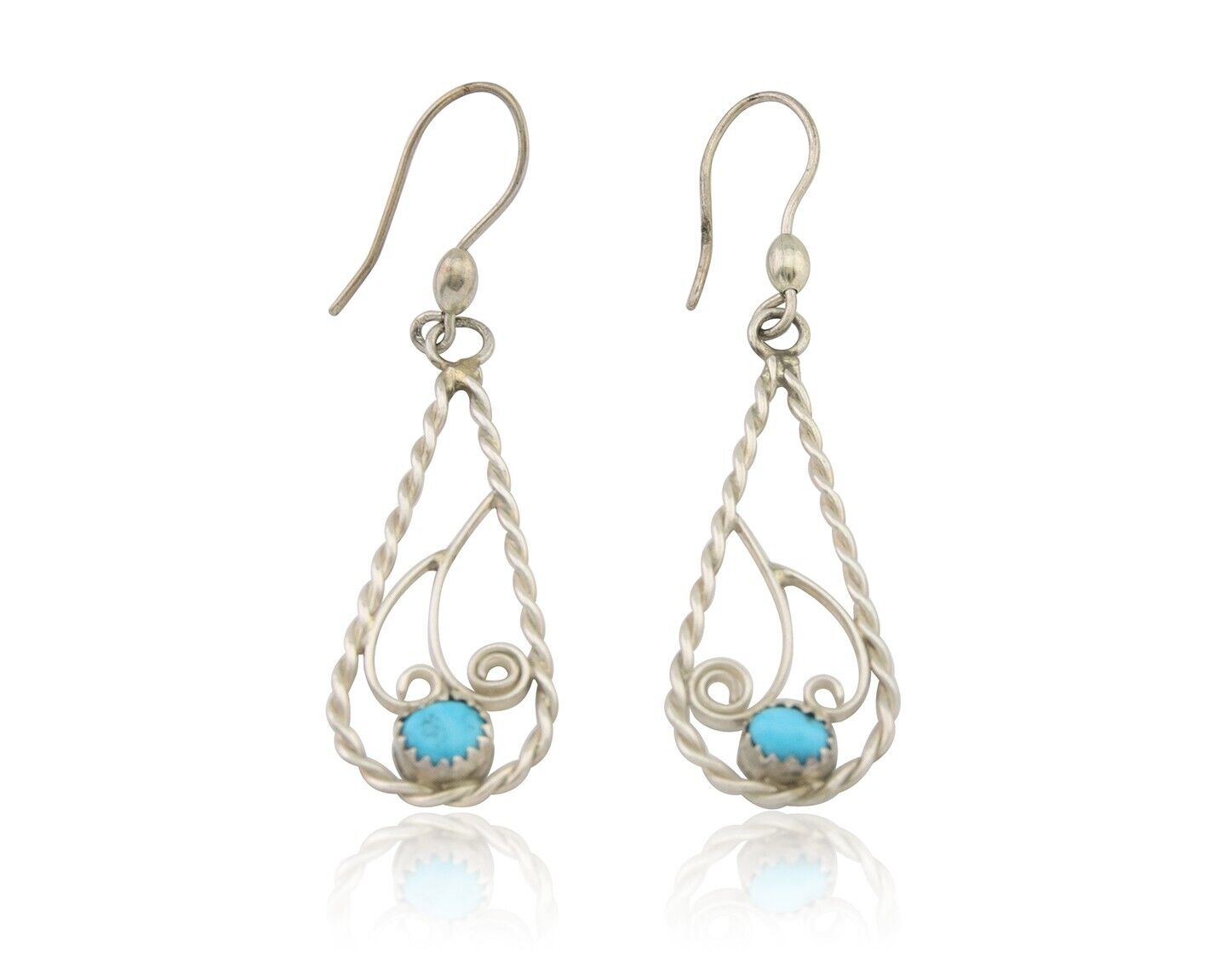 Navajo Dangle Earrings 925 Silver Natural Turquoise Artist Signed JB C.80's