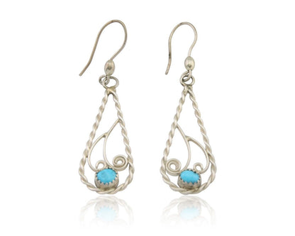 Navajo Dangle Earrings 925 Silver Natural Turquoise Artist Signed JB C.80's