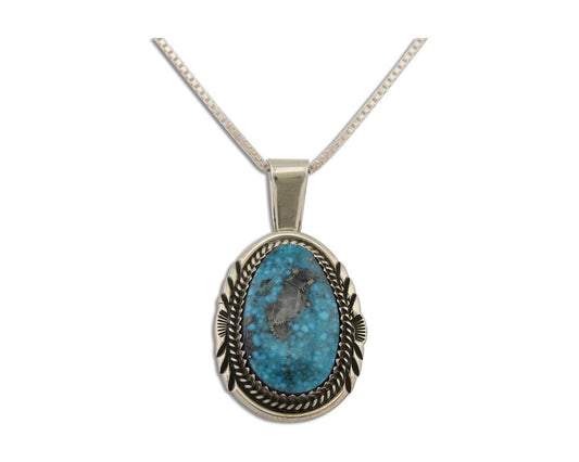 Navajo Necklace 925 Silver Spiderweb Turquoise Artist Signed Loretta Begay C.80s