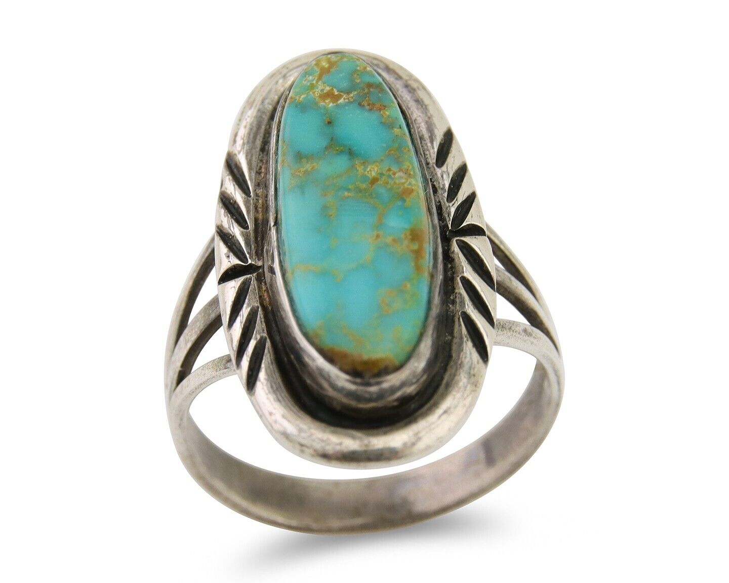 Navajo Ring 925 Silver Nevada Blue Turquoise Signed MC C.80's