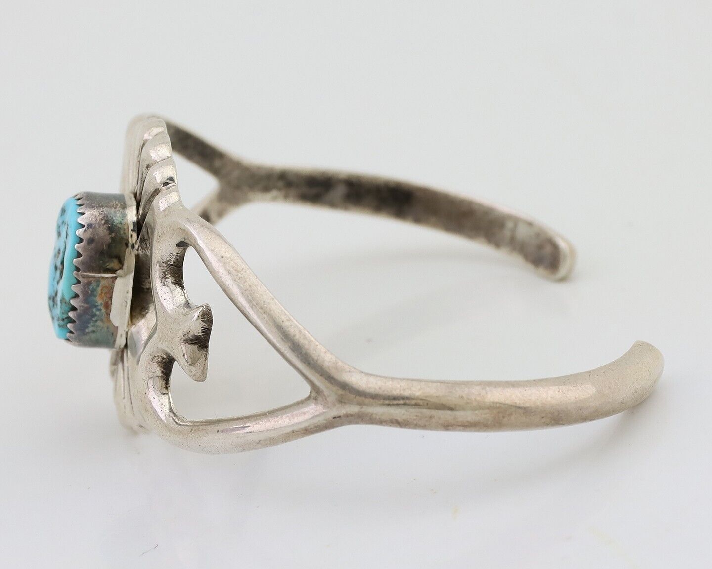 Navajo Sand Cast Cuff Bracelet 925 Silver Natural Turquoise Signed LD C.80's
