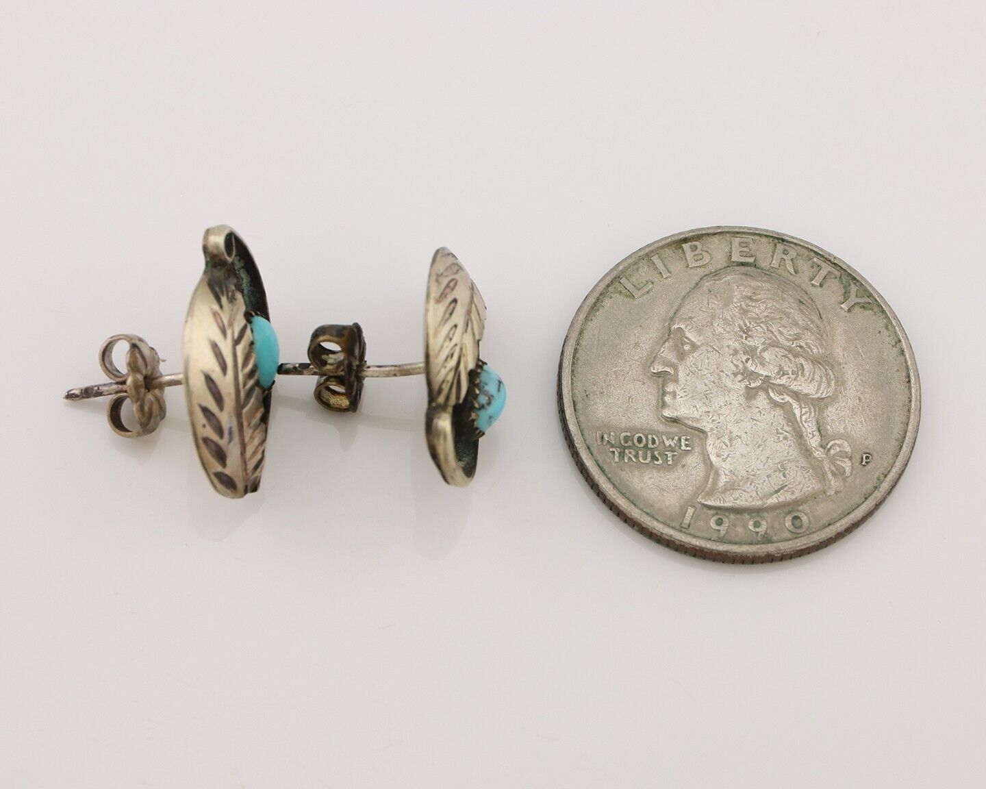 Navajo Earrings 925 Silver Natural Turquoise Native American Artist C.80's