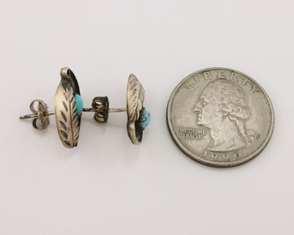 Navajo Earrings 925 Silver Natural Turquoise Native American Artist C.80's