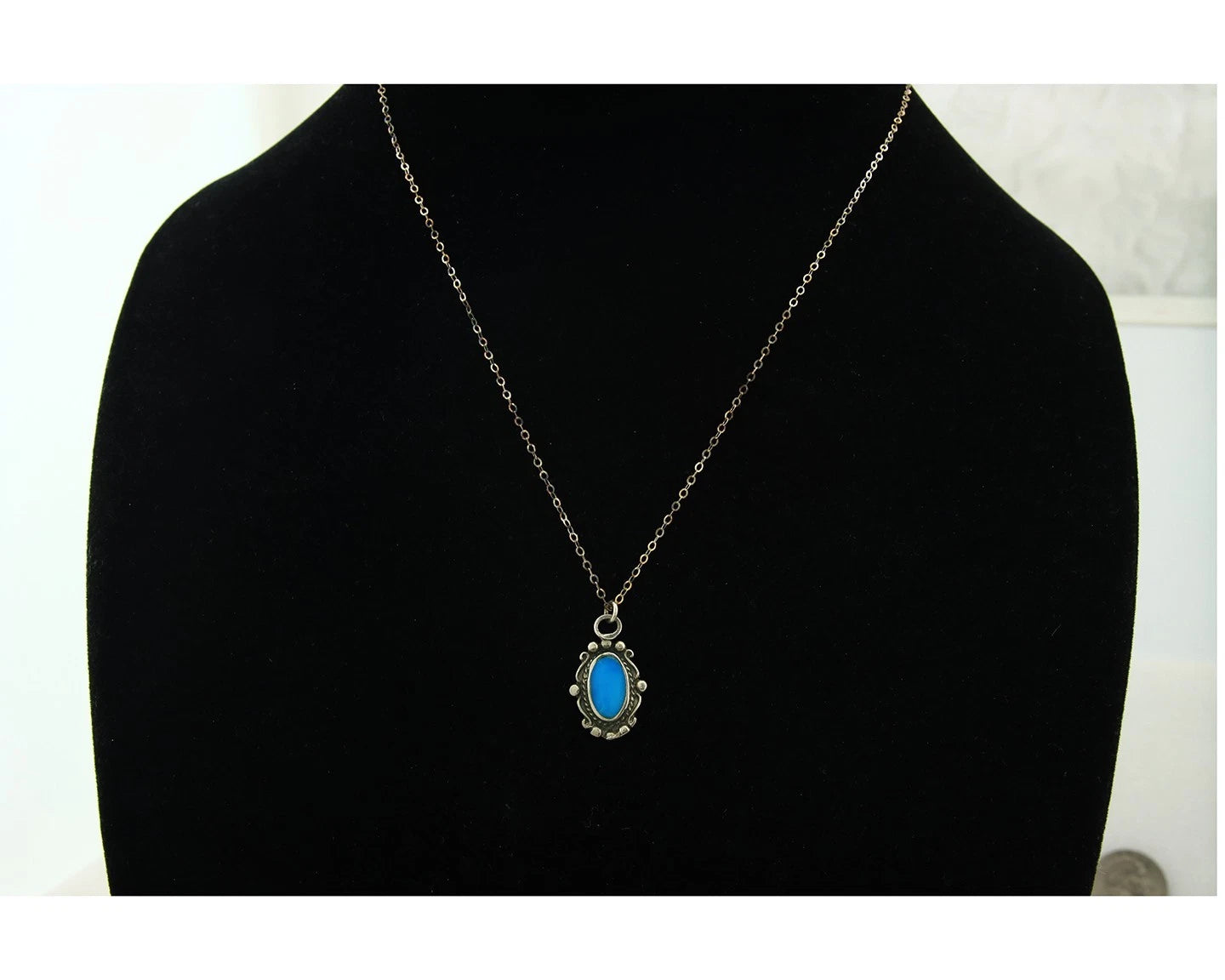 Navajo Necklace Sterling Silver Natural Blue Turquoise Handmade Vintage