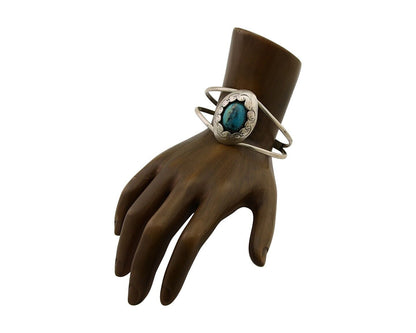 Navajo Hand Stamped Cuff Bracelet Turquoise 925 Silver Native American Artist