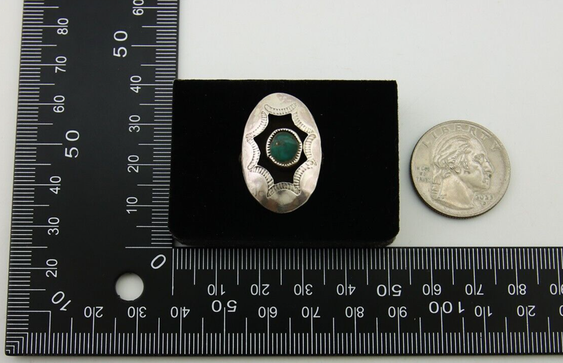 Navajo Hand Stamped Ring 925 Silver Natural Turquoise Native Artist C.80's