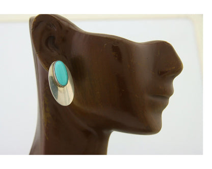 Navajo Earrings 925 Silver Shield Natural Turquoise Native Artist C.80's