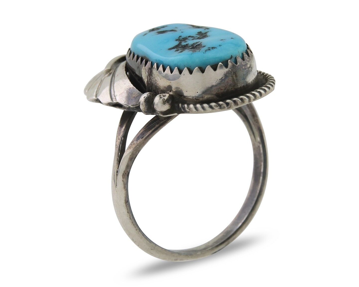 Navajo Ring 925 Silver Sleeping Beauty Turquoise Signed Justin Morris C.80's
