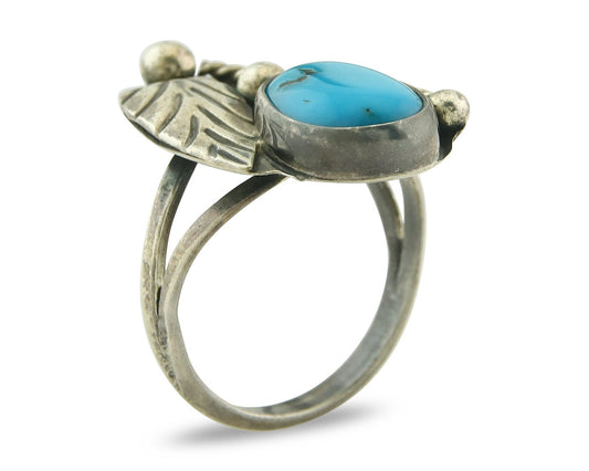 Vintage Navajo Ring 925 Sterling Silver Turquoise Handmade Signed WJ Size 7.0