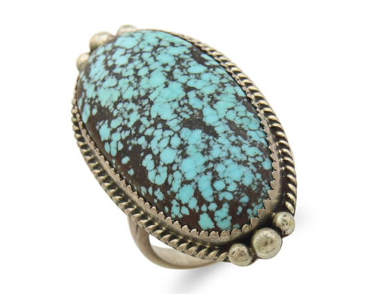 Navajo Ring 925 Sterling Spiderweb Blue Turquoise Native Artist C.80's Size 9.5
