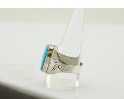 Navajo Hand Stamped Ring 925 Silver Arizona Turquoise Artist C.80's