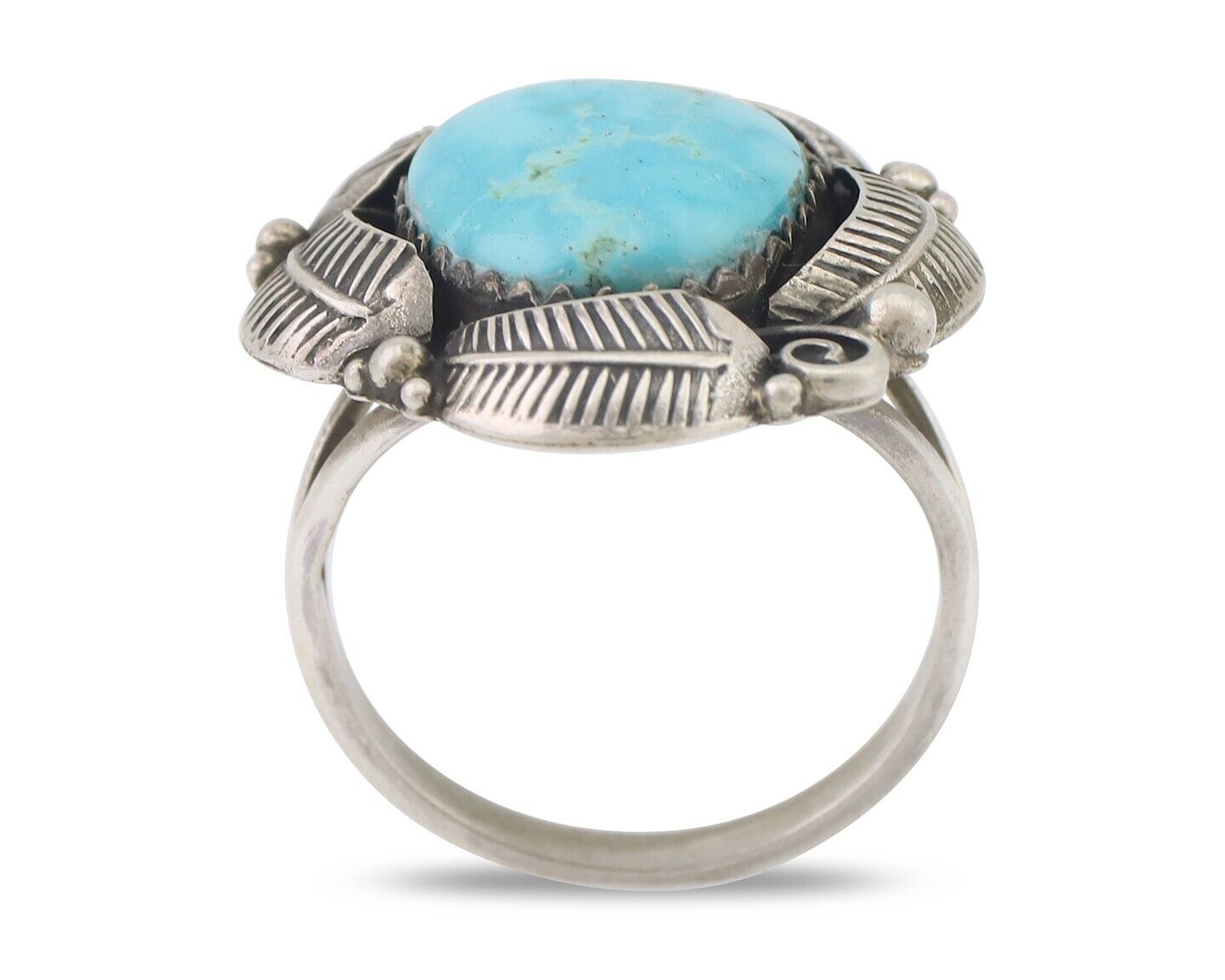 Navajo Ring 925 Silver Natural Blue Gem Turquoise Native Artist Signed PB C.80's