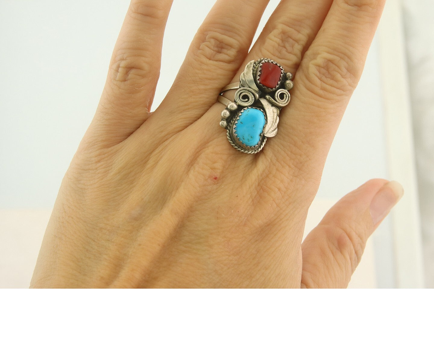 Vintage Navajo Ring 925 Sterling Natural Gemstones Signed Justin Morris Sz 9.0