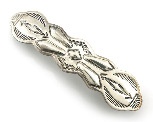 Vintage Navajo Barrette 925 Sterling Silver Hand Stamped Authentic Signed SN