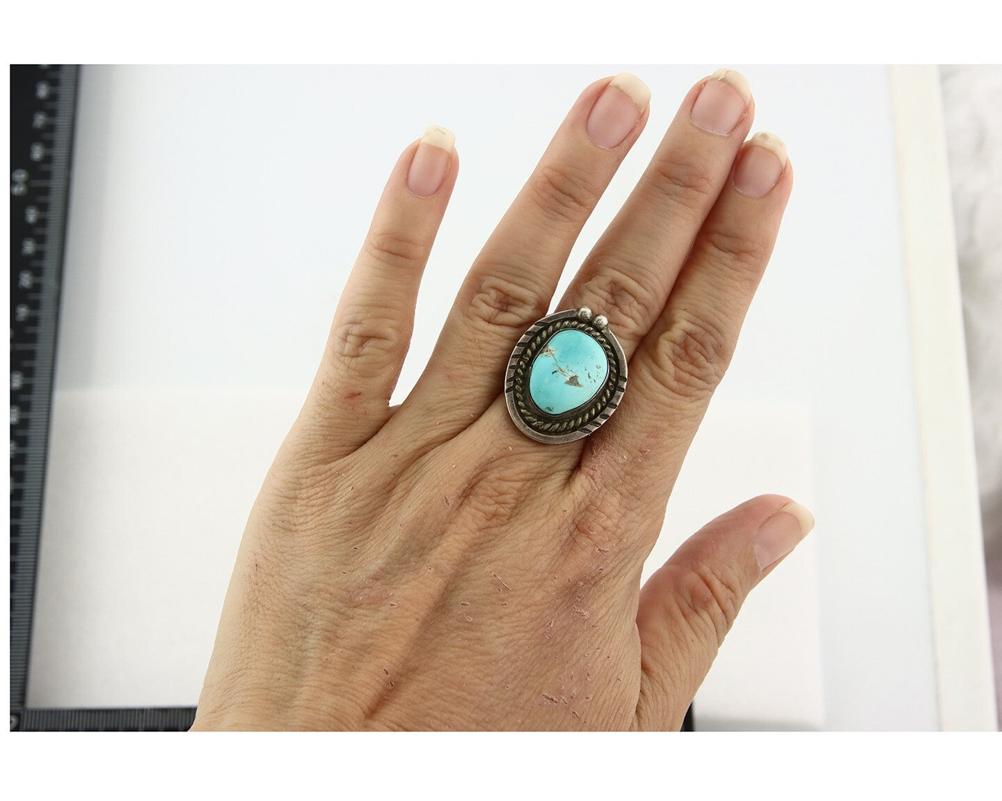 Vintage Navajo Ring 925 Sterling Silver Turquoise Handmade Size 7.0