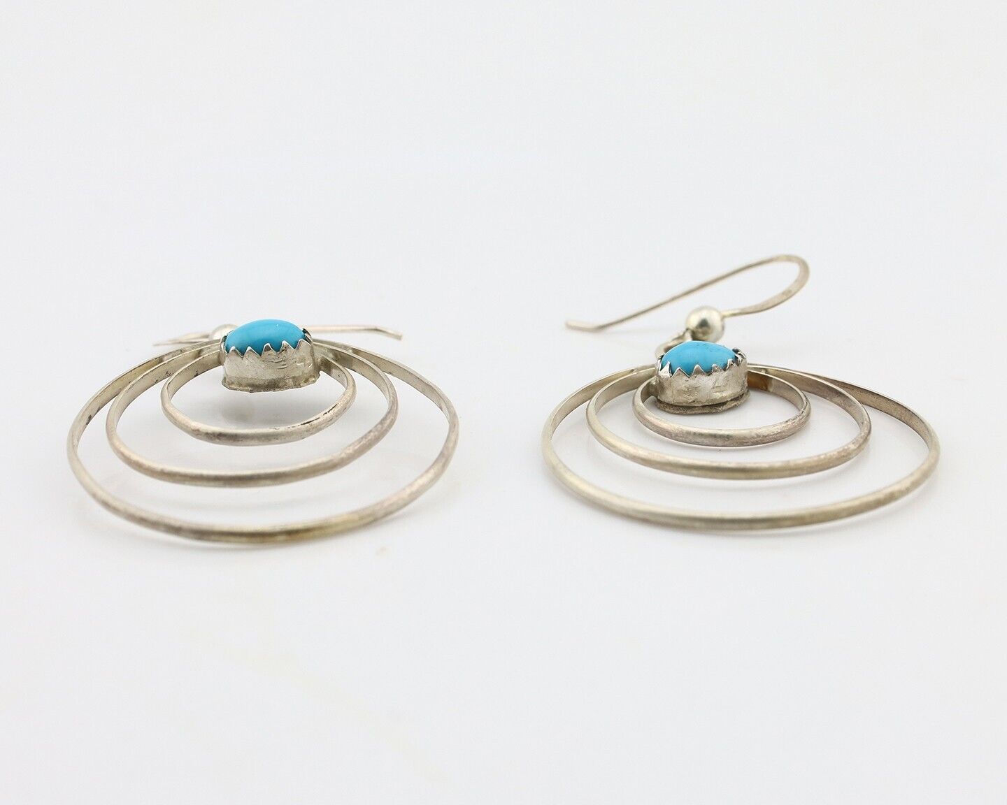 Navajo Dangle Handmade Earrings 925 Silver Blue Turquoise Native Artist C.80's