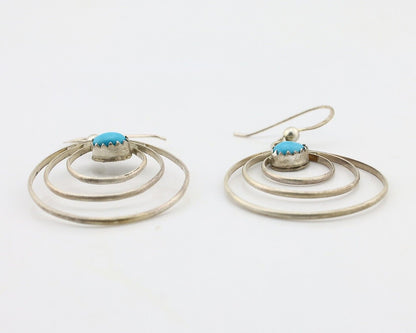 Navajo Dangle Handmade Earrings 925 Silver Blue Turquoise Native Artist C.80's