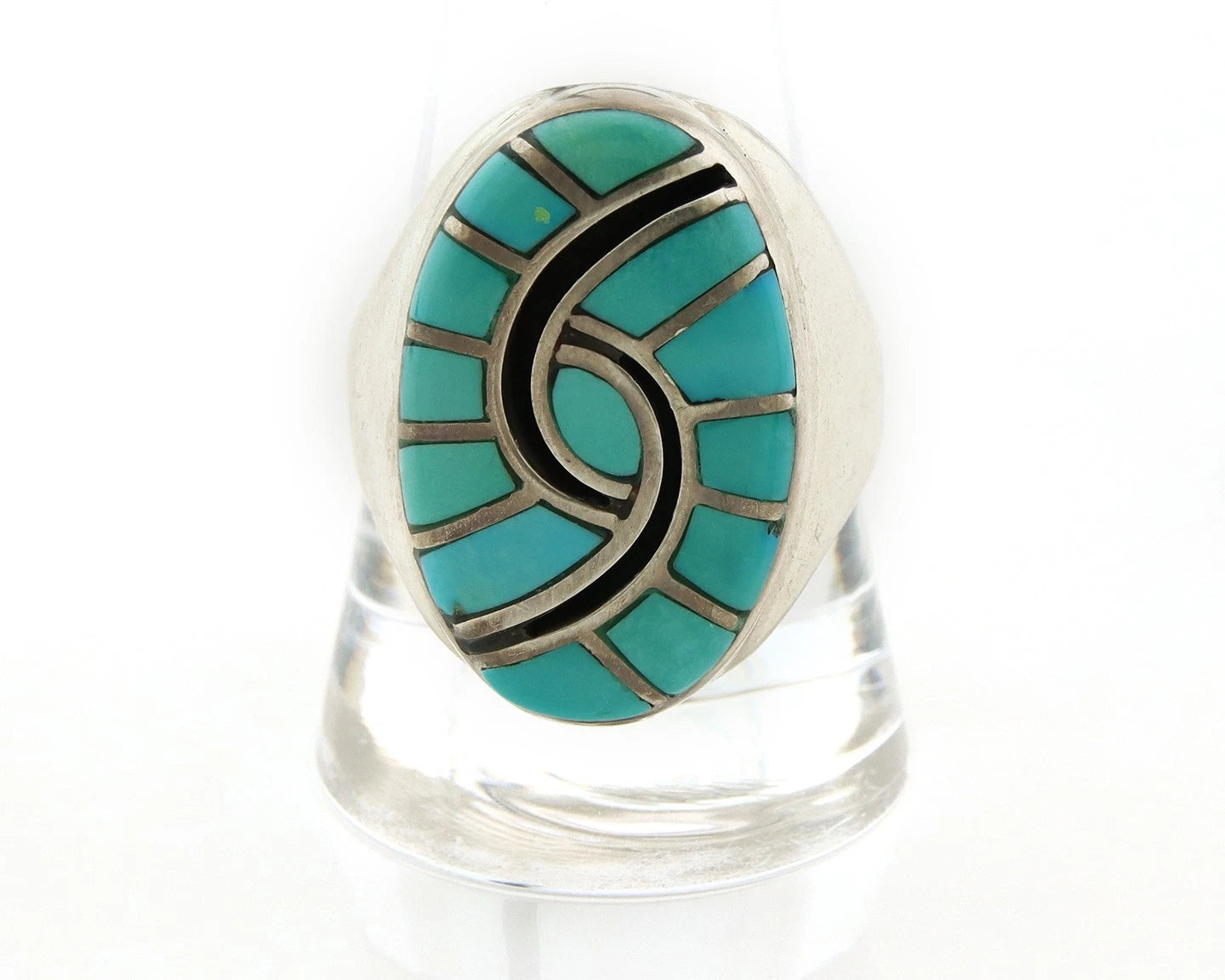 Men Zuni Ring Sterling Silver Turquoise Handmade Vintage Size 11.25