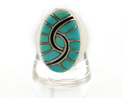 Men Zuni Ring Sterling Silver Turquoise Handmade Vintage Size 11.25