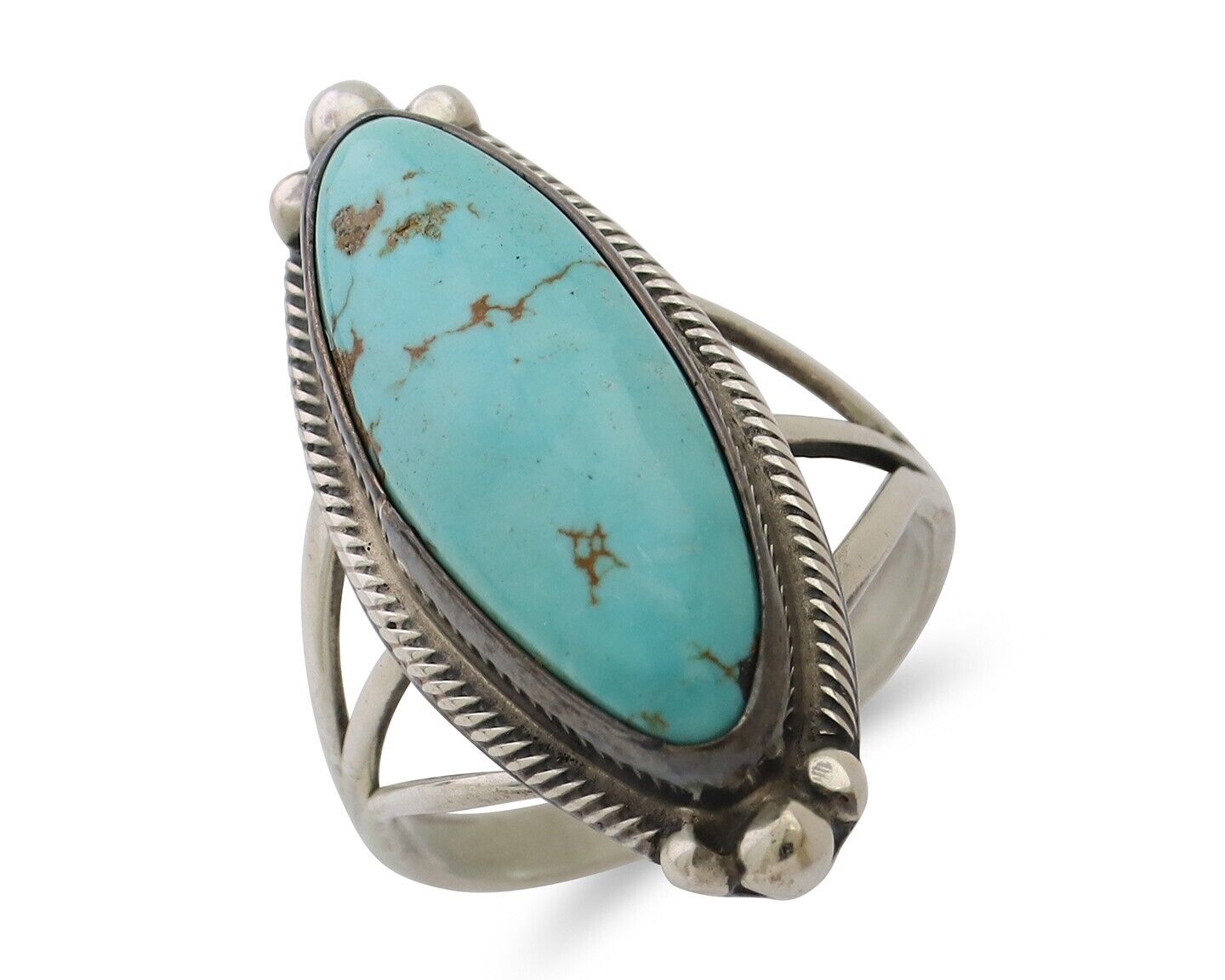 Navajo Handmade Ring 925 Silver Natural Blue Turquoise Size 7.0 C.80's