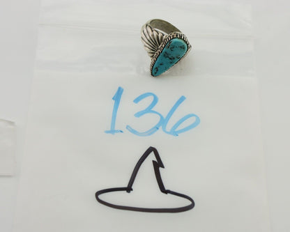 Navajo Ring 925 Silver Sleeping Beauty Turquoise Artist Signed DK C.80's