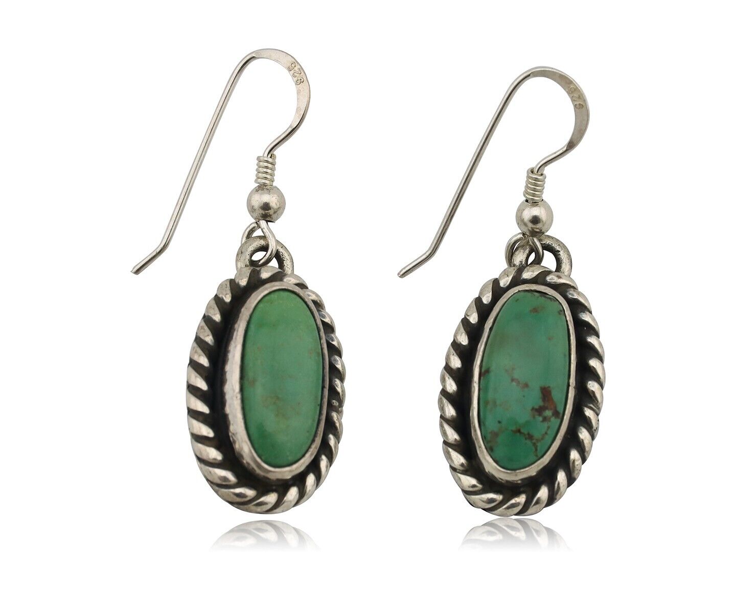 Navajo Earrings 925 Silver Natural Green Turquoise Native Artist C.80s