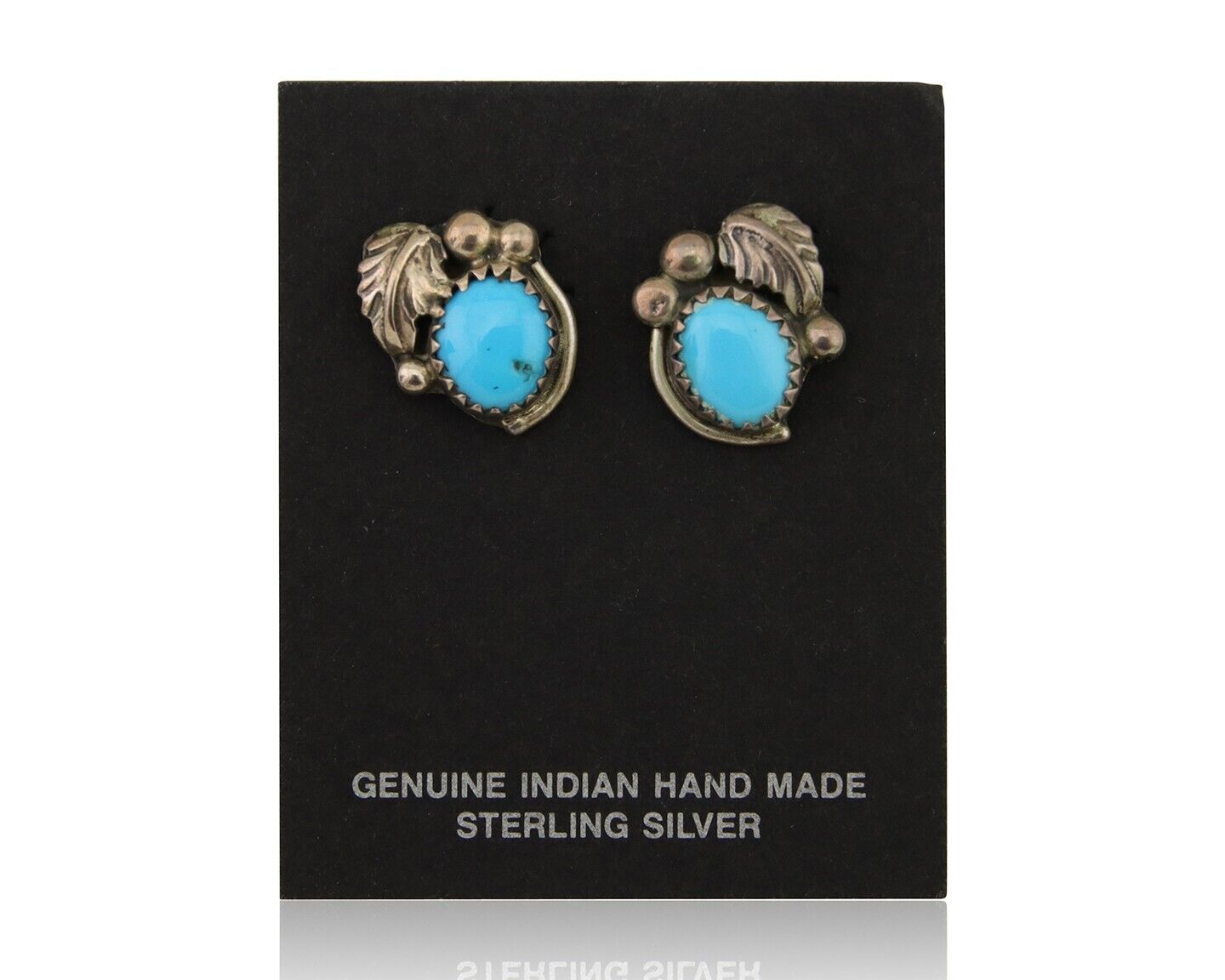 Navajo Handmade Earrings 925 Silver Blue Turquoise Artist Signed BJ C.80s