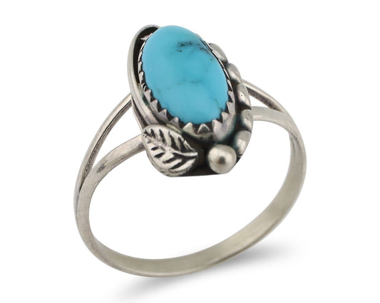 Navajo Ring 925 Silver Sleeping Beauty Turquoise Artist Signed SC C.80's