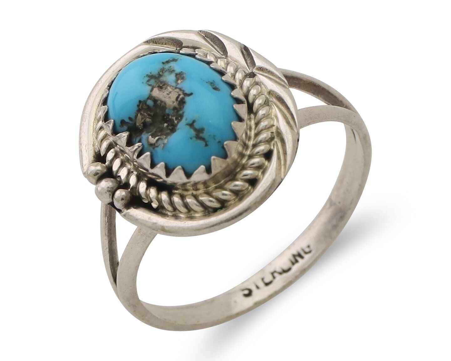 Navajo Ring 925 Silver Sleeping Beauty Turquoise Native Artist Signed BW C.80's