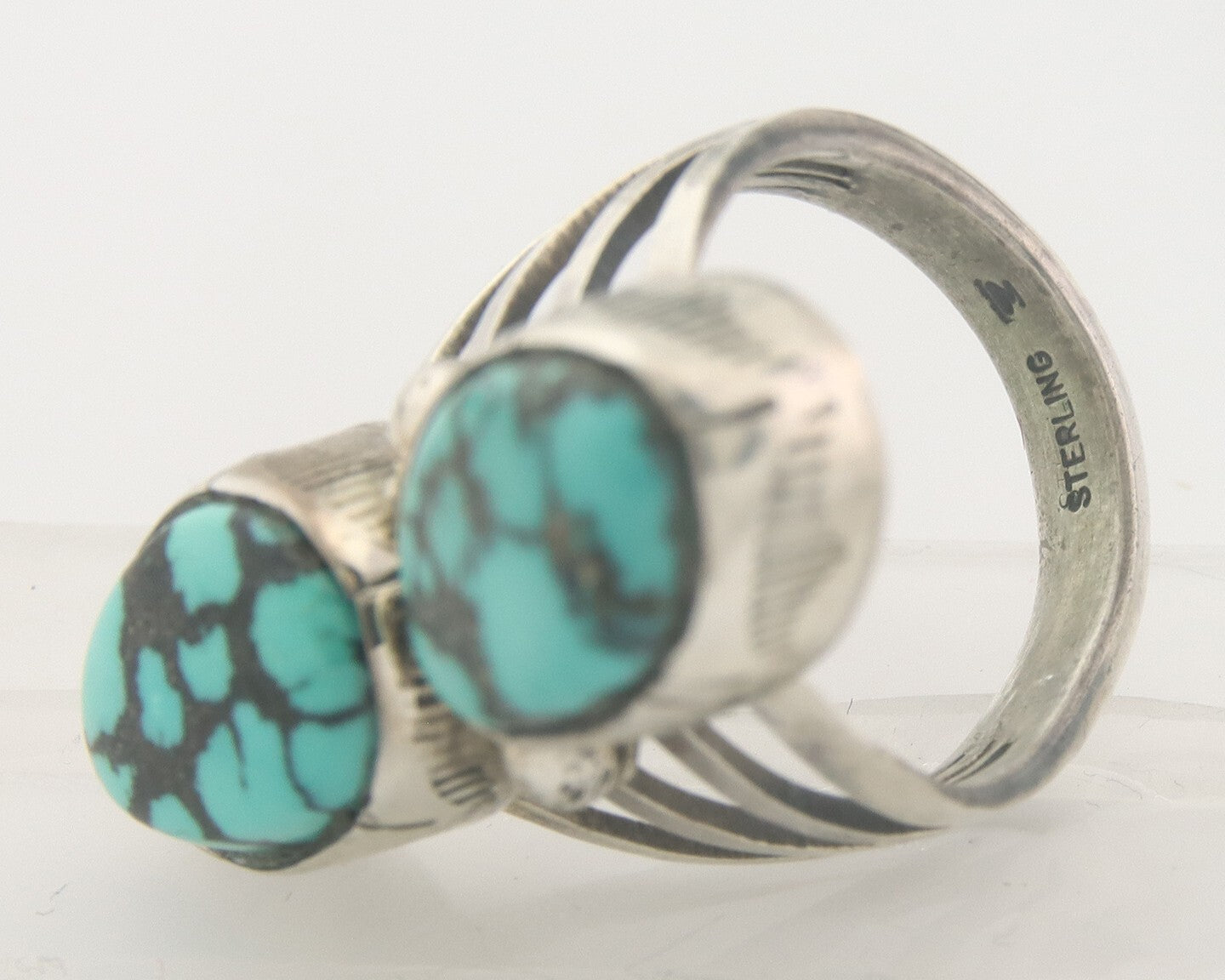 Vintage Navajo Ring 925 Sterling Authentic Damele Turquoise Signed M Size 7.0
