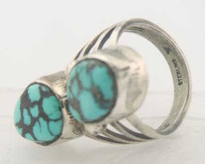 Vintage Navajo Ring 925 Sterling Authentic Damele Turquoise Signed M Size 7.0