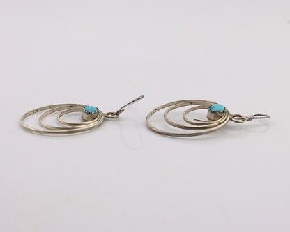 Navajo Dangle Handmade Earrings 925 Silver Blue Turquoise Native Artist C.80's