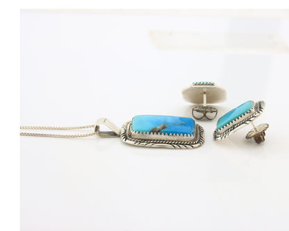 Navajo Necklace Earrings Set Sterling Silver Turquoise Vintage Signed Begay