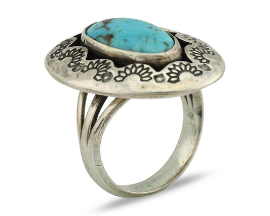 Navajo Ring 925 Silver Natural Blue Turquoise Signed M Montoya C.80's