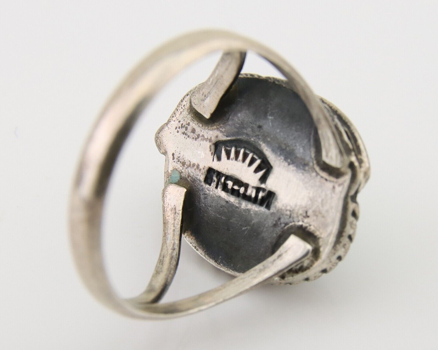 Men Navajo Ring 925 Silver Natural Slab Turquoise Signed Sunset C.80's