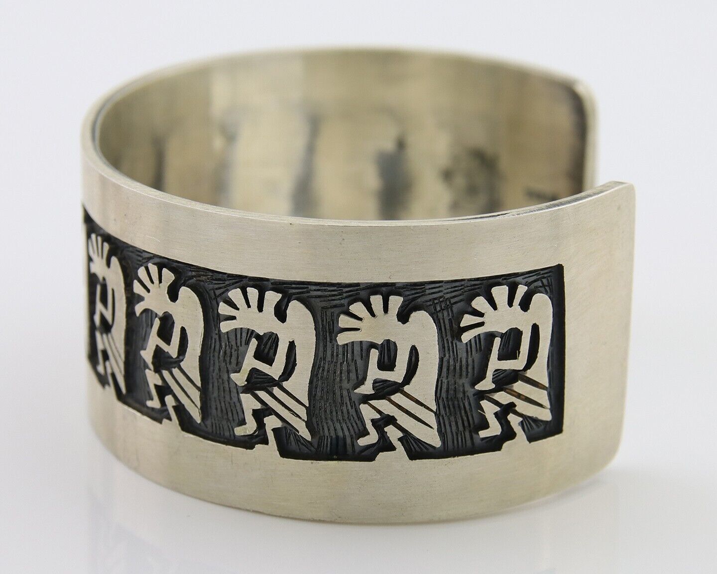 Hopi Kokpelli Overlay Cuff Bracelet Solid 925 Silver Native American Artist C80s