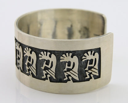 Hopi Kokpelli Overlay Cuff Bracelet Solid 925 Silver Native American Artist C80s