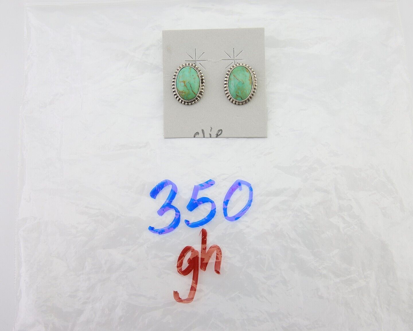 Navajo Stud Earrings 925 Silver Natural Turquoise Artist Signed M C.80's