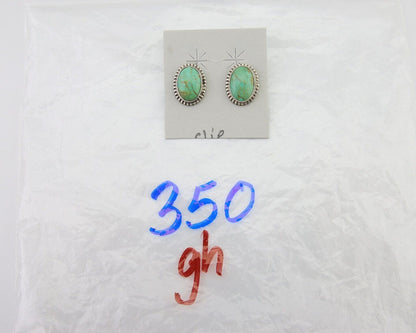 Navajo Stud Earrings 925 Silver Natural Turquoise Artist Signed M C.80's