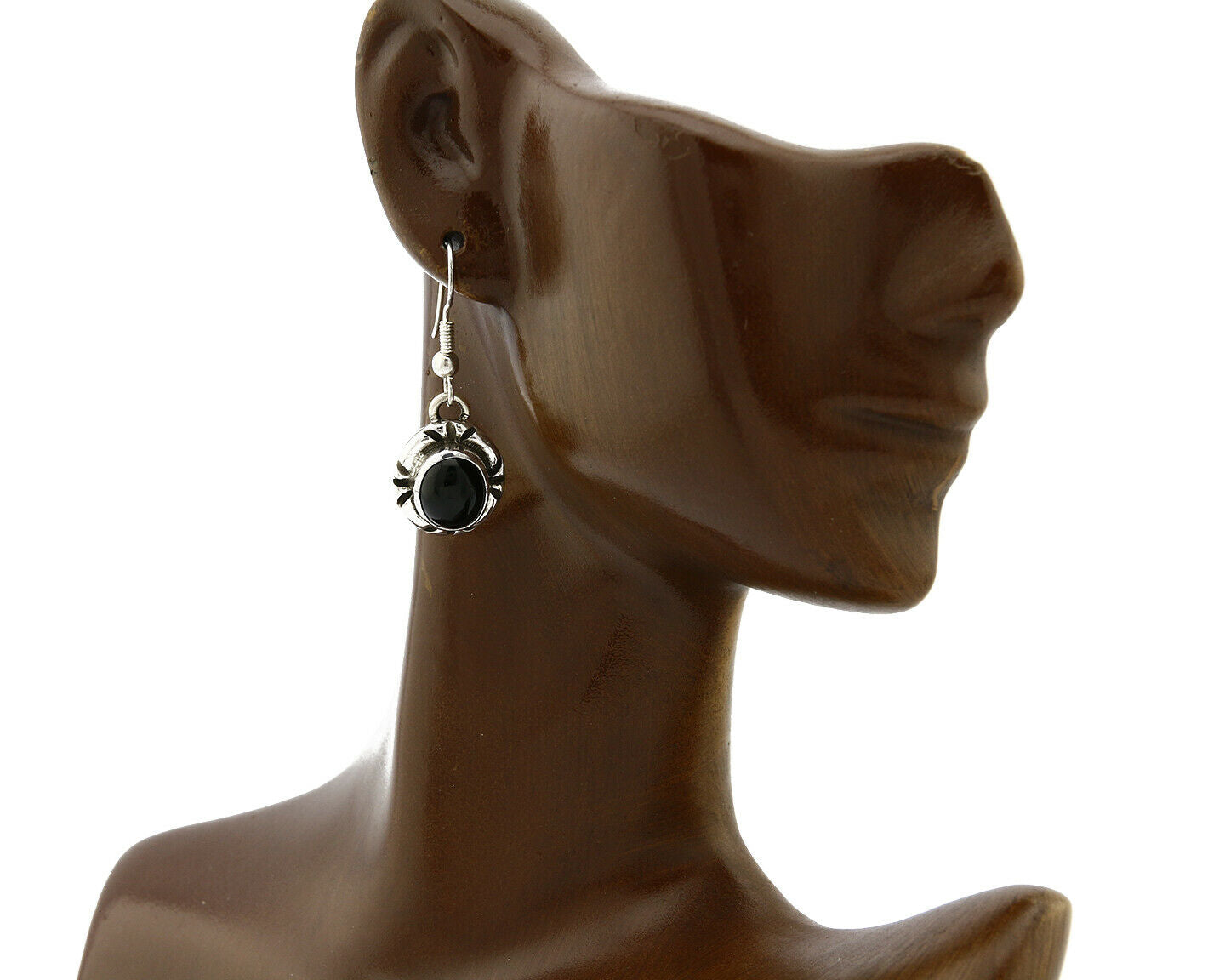 Navajo Hand Stamped Natural Mined Black Onyx .925 SOLID Silver Dangle Earrings