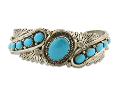 Vintage Navajo Bracelet 925 Silver Blue Turquoise Signed Russell Sam
