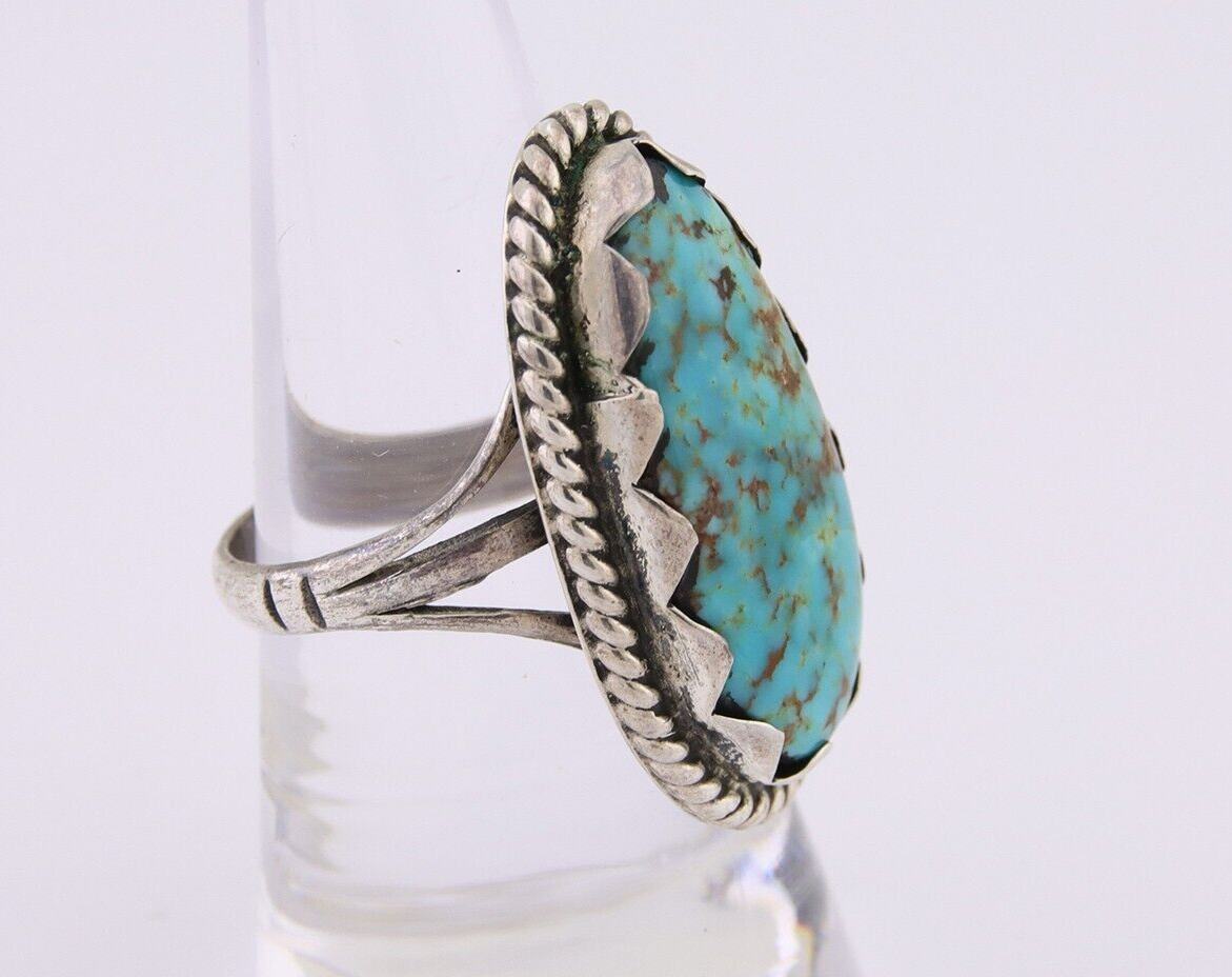 Navajo Ring 925 Silver Natural Blue Turquoise Native American Artist C.80's