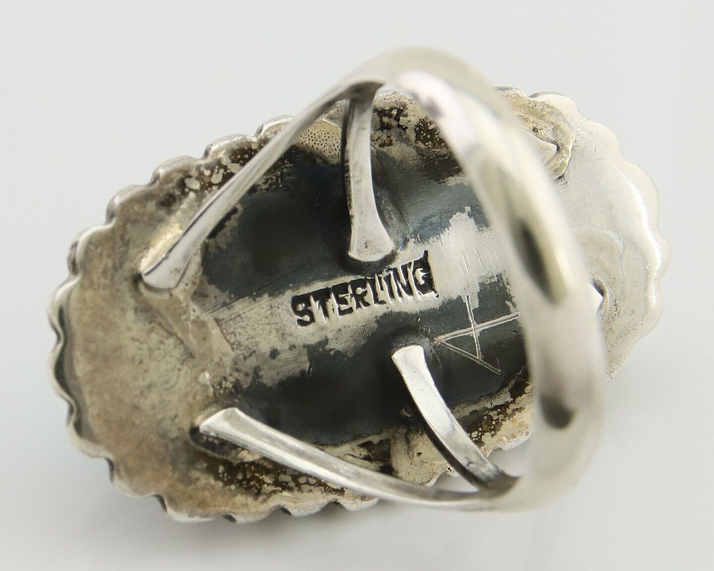 Navajo Shield Ring 925 Silver Arizona Turquoise Native Artist C.80's