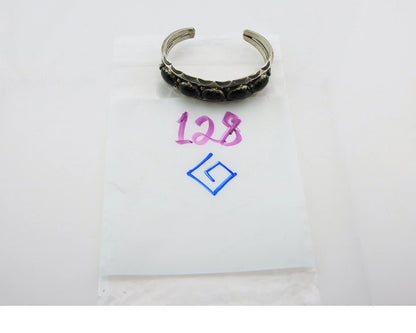 Navajo Cuff Bracelet 925 Sterling Silver Onyx Handmade Vintage Signed H Spencer