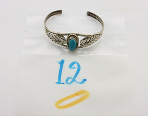 Navajo Handmade Bracelet 925 Silver Natural Blue Turquoise Artist Signed E C.80s