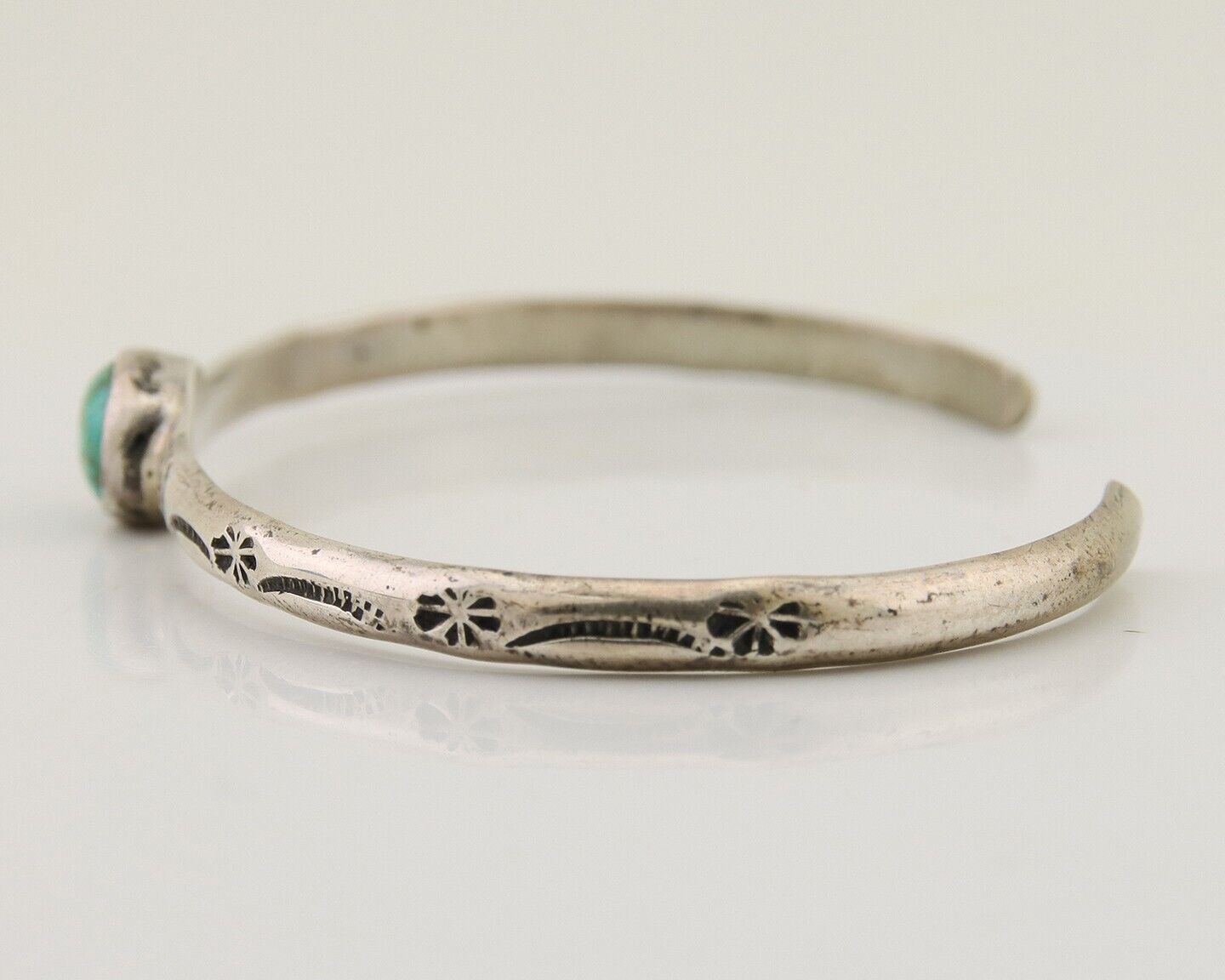 Navajo Hand Stamped Cuff Bracelet Turquoise 925 Silver Native American Artist