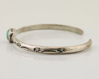 Navajo Hand Stamped Cuff Bracelet Turquoise 925 Silver Native American Artist