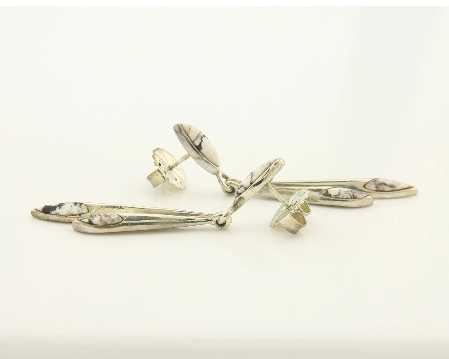 Navajo Dangle Earrings Sterling Silver Buffalo Turquoise Vintage Handmade